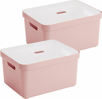 SunWare opbergbox met deksel - 2x - Sigma Home - kunststof - 32 liter - lichtroze - opberg dozen