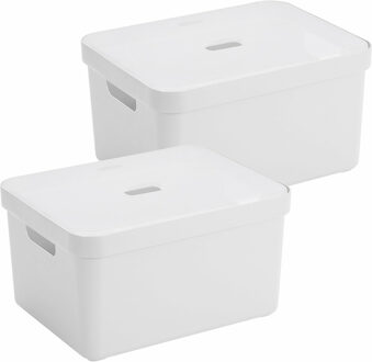 SunWare opbergbox met deksel - 2x - Sigma Home - kunststof - 32 liter - wit - opberg dozen