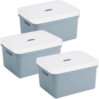 SunWare opbergbox met deksel - 3x - Sigma Home - kunststof - 13 liter - lichtblauw - opberg dozen