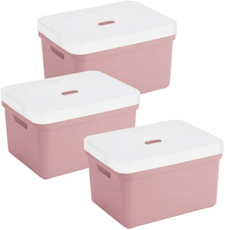 SunWare opbergbox met deksel - 3x - Sigma Home - kunststof - 13 liter - lichtroze - opberg dozen