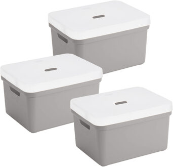 SunWare opbergbox met deksel - 3x - Sigma Home - kunststof - 5 liter - lichtgrijs - opberg dozen