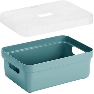 SunWare Opbergbox met transparante deksel - 1x stuks - blauw/groen - 9 liter - kunststof - 35x25x12