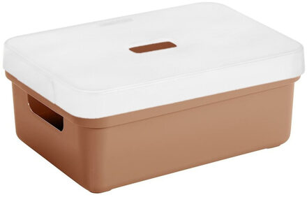 SunWare Opbergbox met transparante deksel - 1x stuks - terra - 9 liter - kunststof - 35x25x12