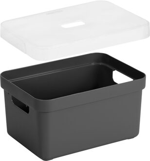SunWare Opbergbox met transparante deksel - 2x stuks - antraciet - 13 liter - kunststof - 35x25x18 c