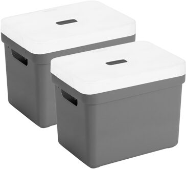 SunWare Opbergbox met transparante deksel - 2x stuks - antraciet - 18L - kunststof - 35x25x24cm
