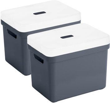 SunWare Opbergbox met transparante deksel - 2x stuks - donkerblauw - 18L - kunststof - 35x25x24cm