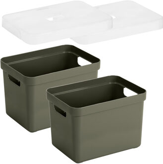 SunWare Opbergbox met transparante deksel - 2x stuks - donkergroen - 18L - kunststof - 35x25x24cm