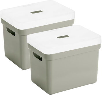 SunWare Opbergbox met transparante deksel - 2x stuks - lichtgroen - 18L - kunststof - 35x25x24cm