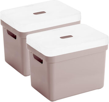 SunWare Opbergbox met transparante deksel - 2x stuks - roze - 18L - kunststof - 35x25x24cm