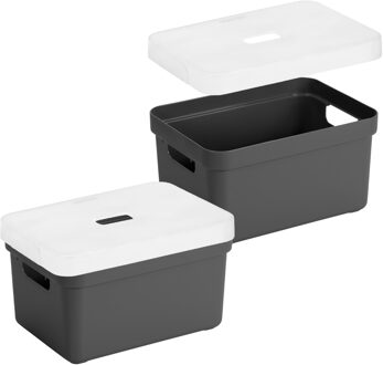 SunWare Opbergbox met transparante deksel - 3x stuks - antraciet - 13 liter - kunststof - 35x25x18 c
