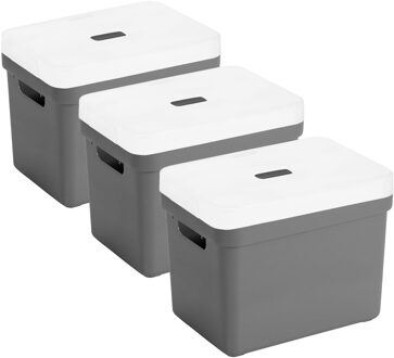 SunWare Opbergbox met transparante deksel - 3x stuks - antraciet - 18L - kunststof - 35x25x24cm