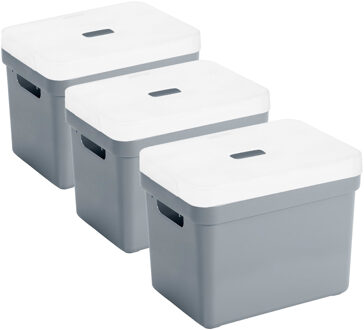 SunWare Opbergbox met transparante deksel - 3x stuks - blauw/grijs - 18L - kunststof - 35x25x24cm