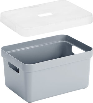 SunWare Opbergbox met transparante deksel - 3x stuks - blauwgrijs - 13 liter - kunststof - 35x25x18