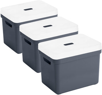 SunWare Opbergbox met transparante deksel - 3x stuks - donkerblauw - 18L - kunststof - 35x25x24cm