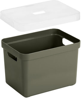 SunWare Opbergbox met transparante deksel - 3x stuks - donkergroen - 18L - kunststof - 35x25x24cm