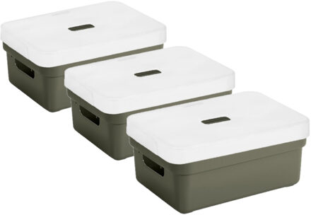 SunWare Opbergbox met transparante deksel - 3x stuks - donkergroen - 9 liter - kunststof - 35x25x12