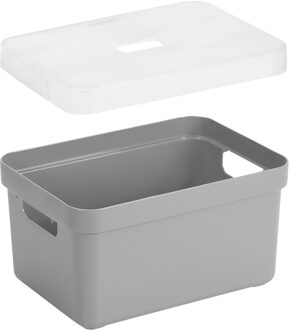 SunWare Opbergbox met transparante deksel - 3x stuks - lichtgrijs - 13 liter - kunststof - 35x25x18