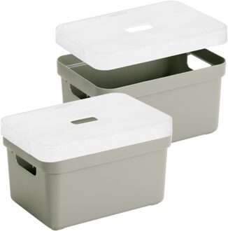 SunWare Opbergbox met transparante deksel - 3x stuks - lichtgroen - 13 liter - kunststof - 35x25x18