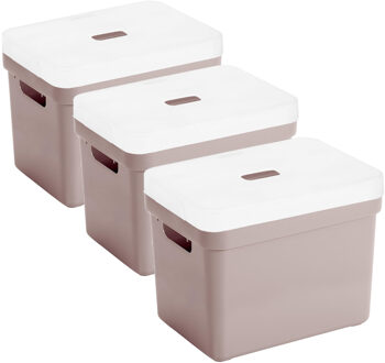 SunWare Opbergbox met transparante deksel - 3x stuks - roze - 18L - kunststof - 35x25x24cm