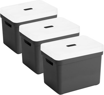 SunWare Opbergbox met transparante deksel - 3x stuks - zwart - 18L - kunststof - 35x25x24cm
