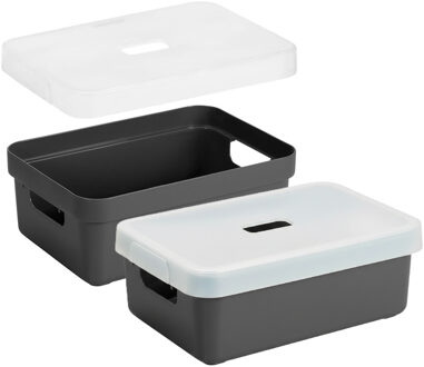 SunWare Opbergbox met transparante deksel - 4x stuks - antraciet - 9 liter - kunststof - 35x25x12