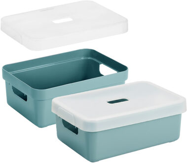 SunWare Opbergbox met transparante deksel - 4x stuks - blauw/groen - 9 liter - kunststof - 35x25x12