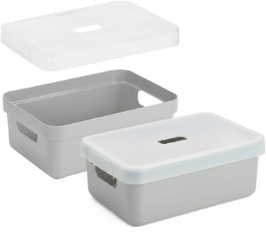 SunWare Opbergbox met transparante deksel - 4x stuks - lichtgrijs - 9 liter - kunststof - 35x25x12