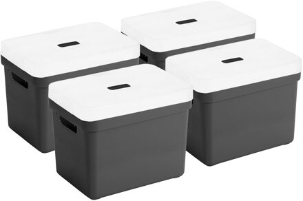 SunWare Opbergbox met transparante deksel - 4x stuks - zwart - 18L - kunststof - 35x25x24cm