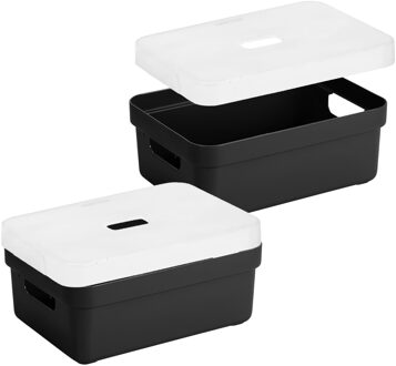 SunWare Opbergbox met transparante deksel - 4x stuks - zwart - 9 liter - kunststof - 35x25x12