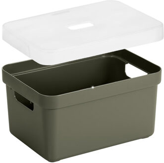 SunWare Opbergbox met transparante deksel - mand - donkergroen - 13 liter - kunststof - 35x25x18 cm