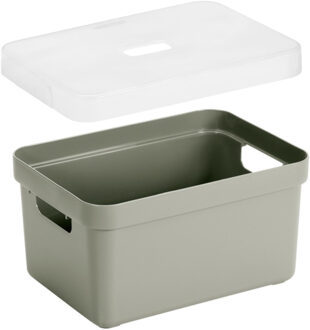 SunWare Opbergbox met transparante deksel - mand - lichtgroen - 13 liter - kunststof - 35x25x18 cm