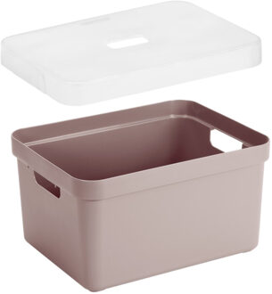 SunWare Opbergbox met transparante deksel - mand - roze - 13 liter - kunststof - 35x25x18 cm