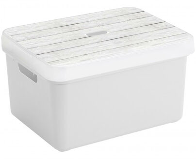 SunWare Opbergbox/opbergmand wit 32 liter kunststof met deksel