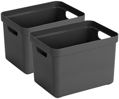 SunWare Opbergbox Sigma - 2x - kunststof - antraciet - 18 liter - Opbergbakken/opbergers