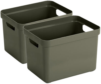 SunWare Opbergbox Sigma - 2x - kunststof - donkergroen - 18 liter - Opbergbakken/opbergers