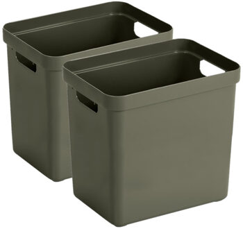 SunWare Opbergbox Sigma - 2x - kunststof - donkergroen - 25 liter - Opbergbakken/opbergers