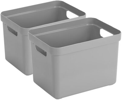 SunWare Opbergbox Sigma - 2x - kunststof - grijs - 18 liter - Opbergbakken/opbergers