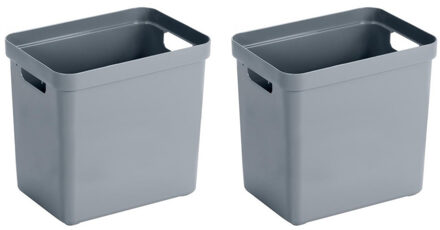 SunWare Opbergbox Sigma - 2x - kunststof - grijs - 25 liter - Opbergbakken/opbergers