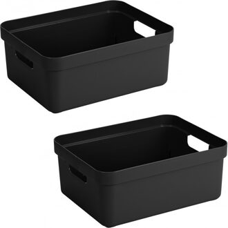 SunWare Opbergbox Sigma - 2x - kunststof - zwart - 24 liter - Opbergbakken/opbergers