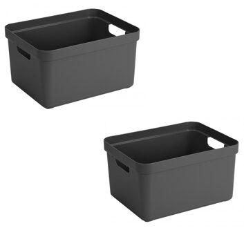 SunWare opbergbox Sigma - 2x stuks - kunststof - 32 liter - antraciet - opberg dozen/bakken