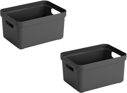 SunWare Opbergbox Sigma - 2x stuks - kunststof - antraciet - 13 liter - 35 x 25 x 18 cm - Opbergbakk