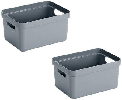 SunWare Opbergbox Sigma - 2x stuks - kunststof - blauw - 5 liter - 25,2 x 18 x 12,2 cm - Opbergbakke