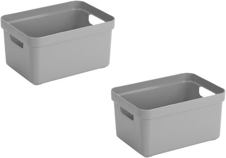 SunWare Opbergbox Sigma - 2x stuks - kunststof - grijs - 13 liter - 35 x 25 x 18 cm - Opbergbakken