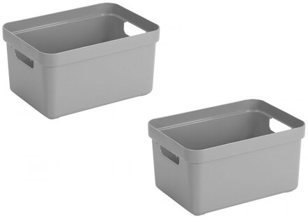 SunWare Opbergbox Sigma - 2x stuks - kunststof - grijs - 5 liter - 25,2 x 18 x 12,2 cm - Opbergbakke