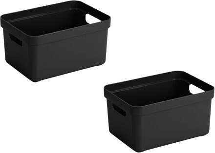 SunWare Opbergbox Sigma - 2x stuks - kunststof - zwart - 13 liter - 35 x 25 x 18 cm - Opbergbakken