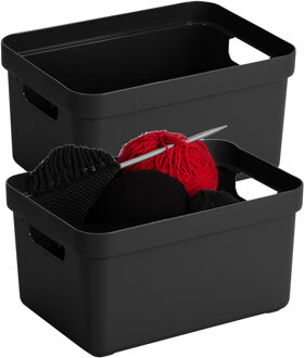 SunWare Opbergbox Sigma - 2x stuks - kunststof - zwart - 5 liter - 25,2 x 18 x 12,2 cm - Opbergbakke