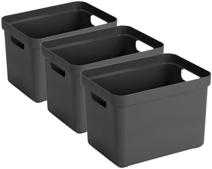 SunWare Opbergbox Sigma - 3x - kunststof - antraciet - 18 liter - Opbergbakken/opbergers
