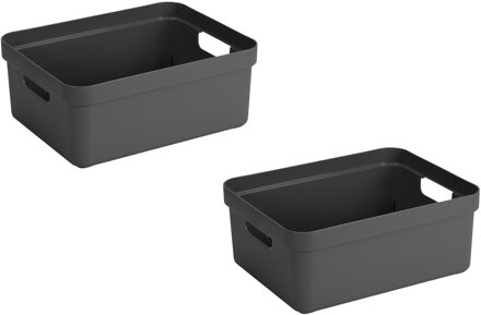 SunWare Opbergbox Sigma - 3x - kunststof - antraciet - 24 liter - Opbergbakken/opbergers