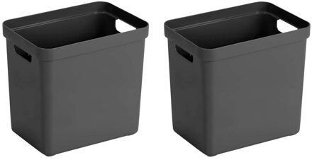 SunWare Opbergbox Sigma - 3x - kunststof - antraciet - 25 liter - Opbergbakken/opbergers