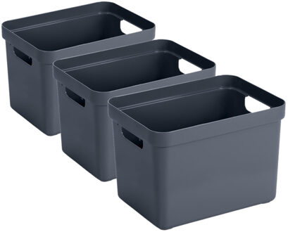 SunWare Opbergbox Sigma - 3x - kunststof - donkerblauw - 18 liter - Opbergbakken/opbergers